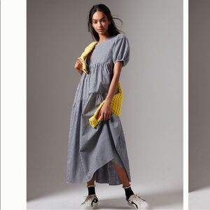 Anthropologie ERI + ALI Evaline gingham plaid puff sleeve tiered Maxi Dress